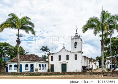View of Nossa Senhora das Dores, Our Lady of Sorrows Church, at Paraty in Brazil 105328664