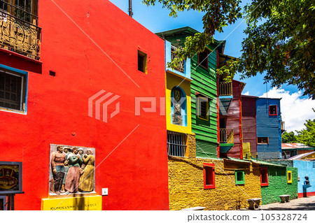 Colorful buildings in Caminito street in La Boca at Buenos Aires, Argentina. 105328724