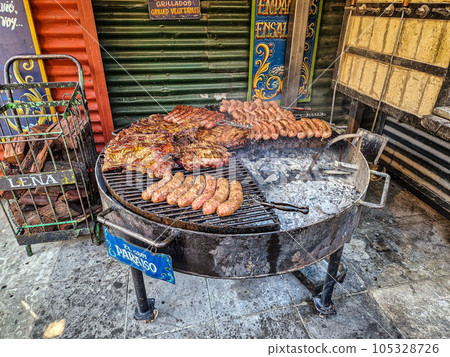 Argentine food called Parrillada served in the La Boca neighborhood, Buenos Aires, Argentina 105328726
