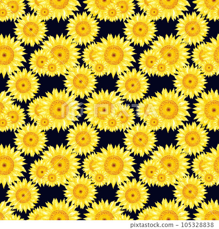 Hand drawn watercolor yellow sunflower seamless pattern isolated on black background. Can be used for Gift-wrapping, textile, fabric, wallpaper and other printed products. Hand drawn watercolor yellow sunflower seamless pattern isolated on black background. Can be used for Gift-wrapping, textile, fabric, wallpaper and other printed products. 105328838