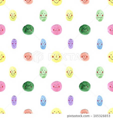 Hand drawn watercolor emoji colorful faces seamless pattern isolated on white background. Can be used for fabric, wrapping paper, children textile and other printed products. 105328853