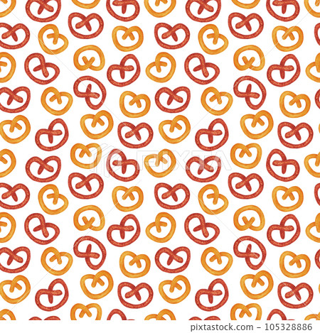 Hand drawn watercolor pretzel seamless pattern. Isolated on white background. Can be used for Scrapbook, textile, gift-wrapping, banner and any printed products. 105328886