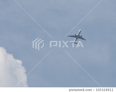 A jet airliner flies against the background of cumulonimbus clouds rising above Kawaguchi City, Saitama Prefecture A jet airliner flies against the background of cumulonimbus clouds rising above Kawaguchi City, Saitama Prefecture 105328911