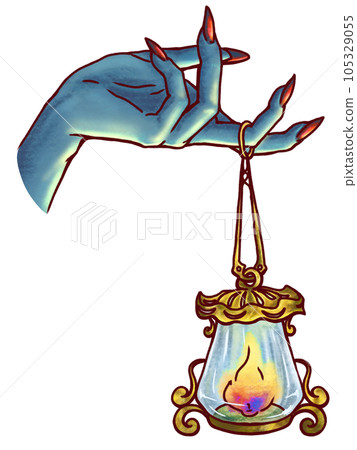 Demons hand with lantern  105329055