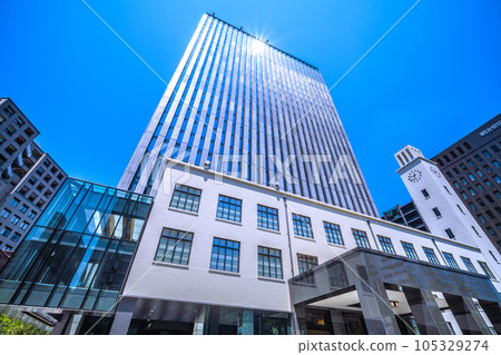 Kawasaki cityscape in Japan The new main building of Kawasaki City Hall, scheduled to open in the fall of 2023. The symbolic clock tower is attractive Kawasaki cityscape in Japan The new main building of Kawasaki City Hall, scheduled to open in the fall of 2023. The symbolic clock tower is attractive 105329274