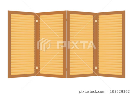 Four-fold wooden folding screen with horizontal slats 105329362