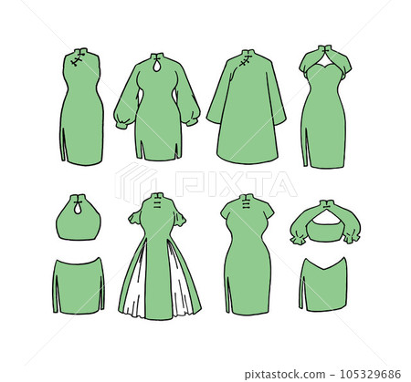 綠色旗袍插畫集 105329686