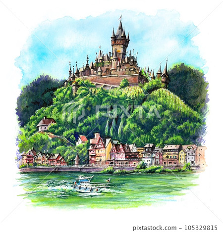 Cochem with Reichsburg castle, Germany Cochem with Reichsburg castle, Germany 105329815
