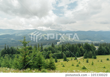 Green Ukrainian mountains. Summer time. Beautiful views of the largest peaks. 105330020