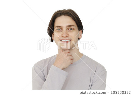Portrait of young happy guy smiling and looking at camera isolated on white background Portrait of young happy guy smiling and looking at camera isolated on white background 105330352