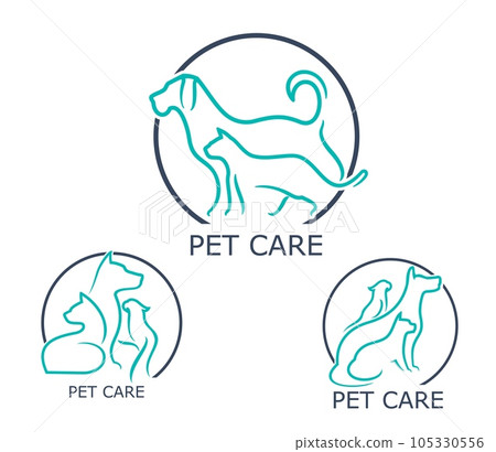 Pet clinic icons, pet veterinary care symbols. Domestic animal medical service, pet veterinarian hospital or clinic vector icon. Vet doctor sign or symbol with cat, dog and parrot bird silhouettes Pet clinic icons, pet veterinary care symbols. Domestic animal medical service, pet veterinarian hospital or clinic vector icon. Vet doctor sign or symbol with cat, dog and parrot bird silhouettes 105330556