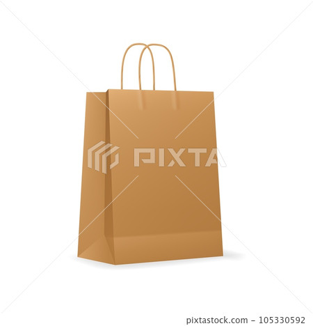 Cardboard paper shopping bag with handles mockup. Retail shopping product package, store cardboard packet or isolated purchase paperbag realistic vector mockup. Boutique paper packaging 3d template Cardboard paper shopping bag with handles mockup. Retail shopping product package, store cardboard packet or isolated purchase paperbag realistic vector mockup. Boutique paper packaging 3d template 105330592
