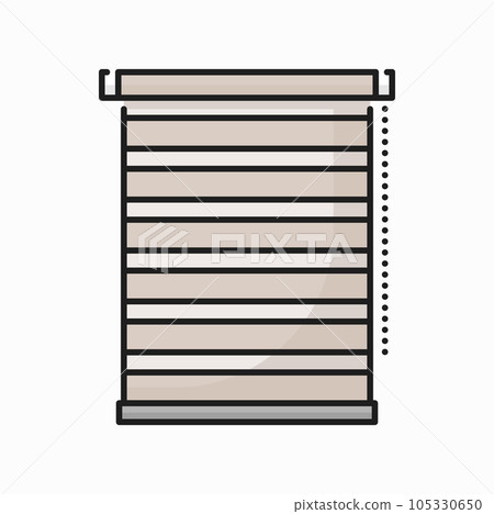 Rolled window shade, window venetian blinds, jalousie curtain isolated outline icon. Vector plastic louver shades for office or house interior design Rolled window shade, window venetian blinds, jalousie curtain isolated outline icon. Vector plastic louver shades for office or house interior design 105330650