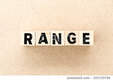 Alphabet letter block in word range on wood background Alphabet letter block in word range on wood background 105330794
