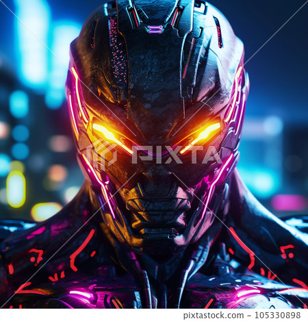 Brutal Cyborg Character in Cyberpunk Style 105330898