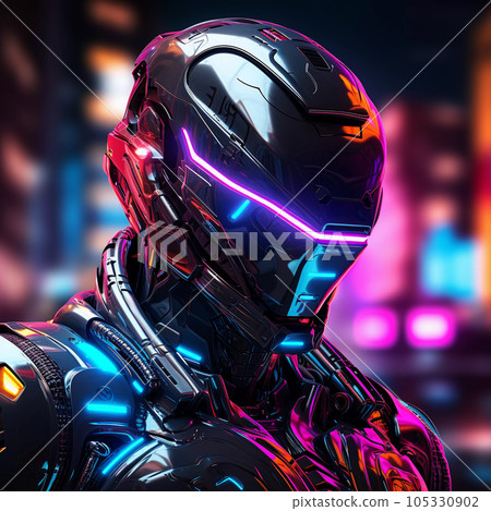 Brutal Cyborg Character in Cyberpunk Style 105330902