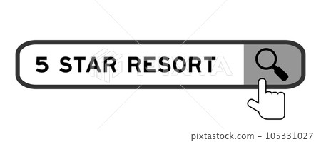 Search banner in word 5 star resort with hand over magnifier icon on white background Search banner in word 5 star resort with hand over magnifier icon on white background 105331027