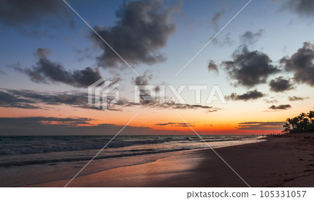 Atlantic Ocean coast before a sunrise, Bavaro beach Atlantic Ocean coast before a sunrise, Bavaro beach 105331057