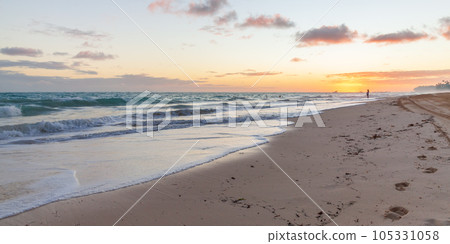 Coastal panoramic landscape with empty sandy beach 105331058