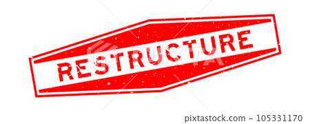 Grunge red restructure word hexagon rubber seal stamp on white background Grunge red restructure word hexagon rubber seal stamp on white background 105331170