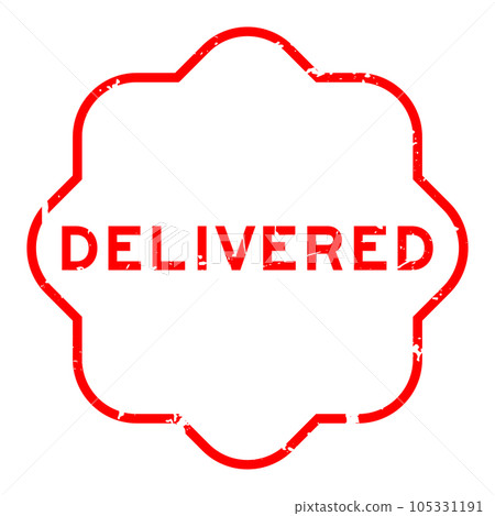 Grunge red delivered word rubber seal stamp on white background 105331191