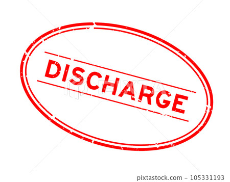 Grunge red discharge word oval rubber stamp in white background 105331193