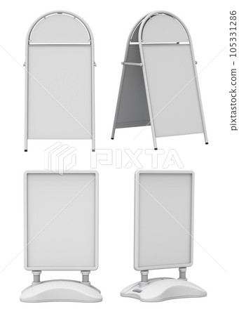 Clay render set of empty blank advertising street signs isolated on white background - 3D illustration Clay render set of empty blank advertising street signs isolated on white background - 3D illustration 105331286