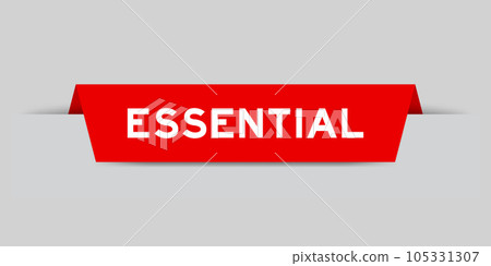 Red color inserted label with word essential on gray background Red color inserted label with word essential on gray background 105331307