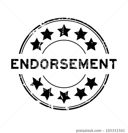 Grunge black endorsement word with star icon round rubber seal stamp on white background 105331501