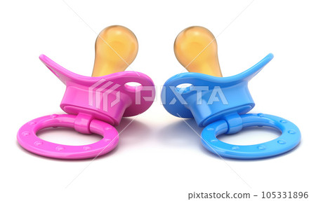 Baby pacifier in two color on white background - 3D illustration Baby pacifier in two color on white background - 3D illustration 105331896