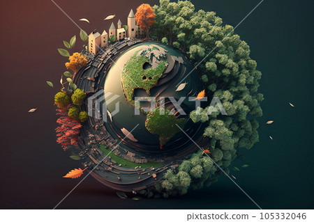 eco and circular economy. Renewable energy for ecology and environment conservation concept paper art design 105332046