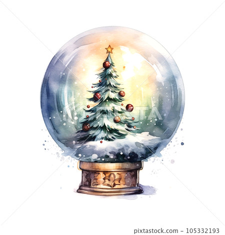 Beautiful cartoon illustration with christmas tree magic ball watercolor. Xmas celebration concept. Beautiful cartoon illustration with christmas tree magic ball watercolor. Xmas celebration concept. 105332193