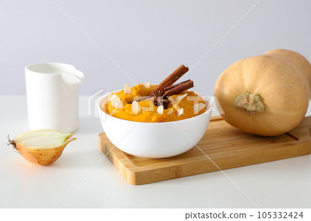 Fall season food concept - tasty pumpkin porridge Fall season food concept - tasty pumpkin porridge 105332424