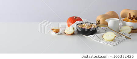 Fall season food concept - tasty pumpkin porridge Fall season food concept - tasty pumpkin porridge 105332426