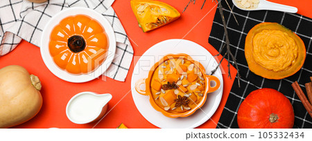 Fall season food concept - tasty pumpkin porridge Fall season food concept - tasty pumpkin porridge 105332434