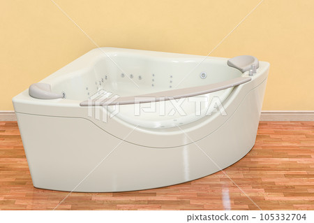 Hydromassage tub in room near wall, 3D rendering Hydromassage tub in room near wall, 3D rendering 105332704