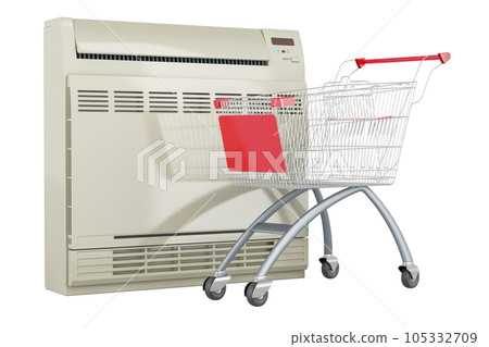 Air conditioner, floor standing unit with shopping cart, 3D rendering 105332709