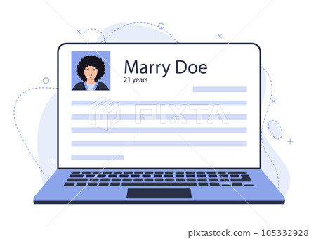 Resume of a young potential worker. An example of a job search site Resume of a young potential worker. An example of a job search site 105332928