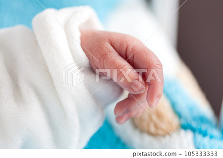 Close up of a newborn girl hand in the hospital on the day of her birth Close up of a newborn girl hand in the hospital on the day of her birth 105333333