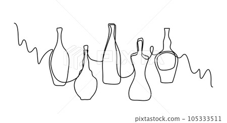 Wine Bottle Continuous Line Draw, Minimalistic Monoline Winebottle, Alcohol Drink Container Holiday Drawing Wine Bottle Continuous Line Draw, Minimalistic Monoline Winebottle, Alcohol Drink Container Holiday Drawing 105333511