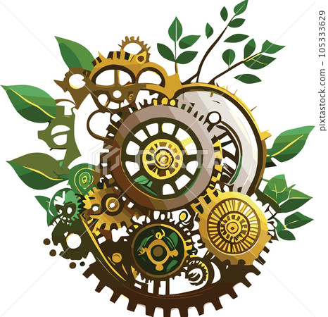 natural energy powered machine with gears and cogs  105333629