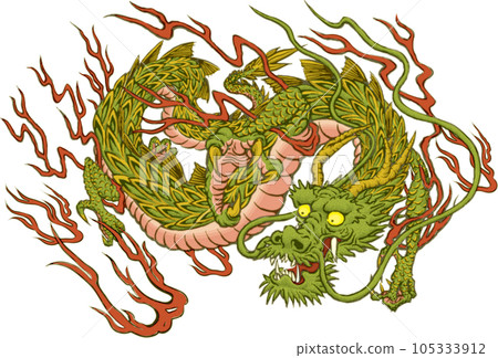 New Year's card material for 2024 Dragon year "Dragon illustration in Japanese style" color 105333912
