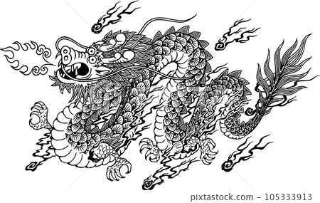 2024年龍年賀年片素材《滑稽的龍插畫》黑白 105333913