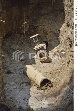 Modernization, laying or replacement of old pipes. Plumbing repair work Modernization, laying or replacement of old pipes. Plumbing repair work 105334729