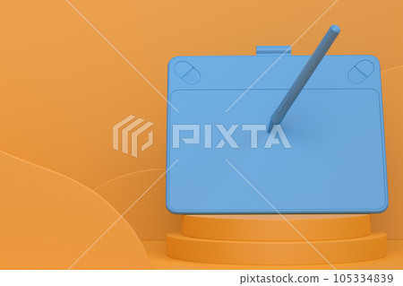 Abstract scene or podium with graphic tablet and pen on monochrome Abstract scene or podium with graphic tablet and pen on monochrome 105334839