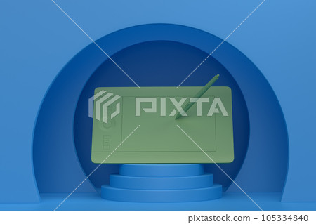 Abstract scene or podium with graphic tablet and pen on monochrome Abstract scene or podium with graphic tablet and pen on monochrome 105334840