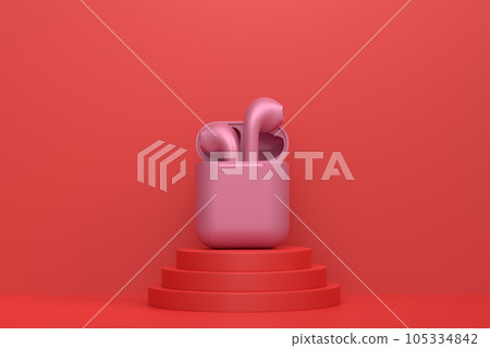 Abstract scene or podium with wireless bluetooth headphones on monochrome Abstract scene or podium with wireless bluetooth headphones on monochrome 105334842