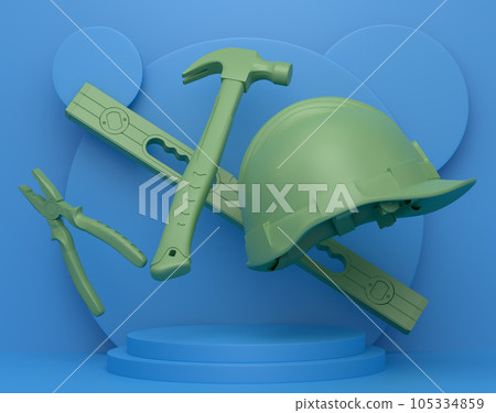 Abstract scene or podium with carpenters tools on monochrome background Abstract scene or podium with carpenters tools on monochrome background 105334859