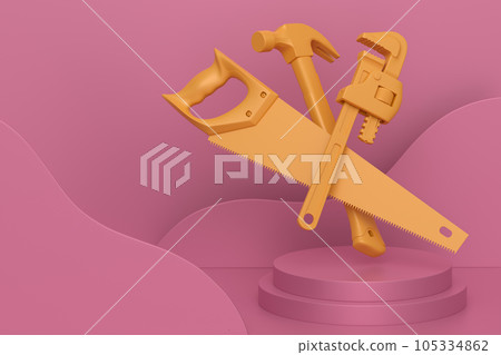 Abstract scene or podium with carpenters tools on monochrome background 105334862