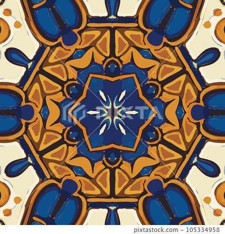 Blue Tiles Background, Old Fasion Retro Azulejo Mosaic Tile, Vintage Portuguese Wall Ceramic Seamless Pattern Blue Tiles Background, Old Fasion Retro Azulejo Mosaic Tile, Vintage Portuguese Wall Ceramic Seamless Pattern 105334958